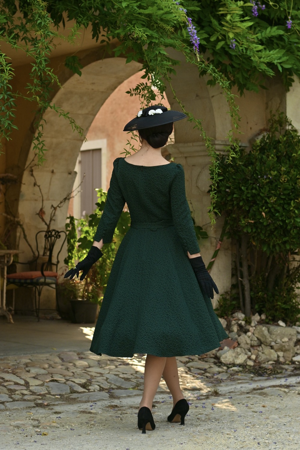 Gladys Embossed Floral Swing Dress